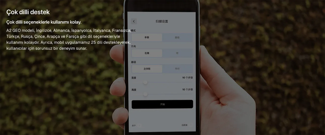 Groundtech A2 mobil uygulama ve dil seçenekleri